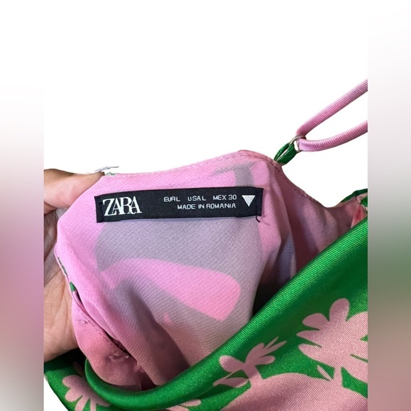 Rare Zara Pink & Green Matisse Print Satin Short Slip Dress L - Picture 5 of 7